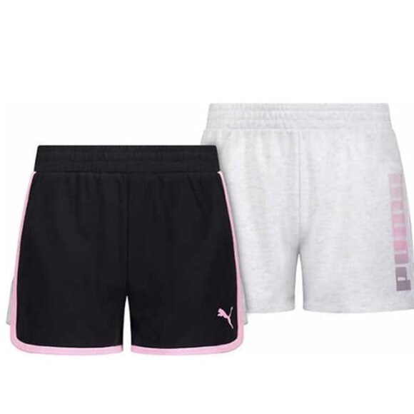 NEW Puma 2 Pack Performance Fleece Graphic Logo Elastic Waist Pull On Shorts Set - Picture 4 of 5